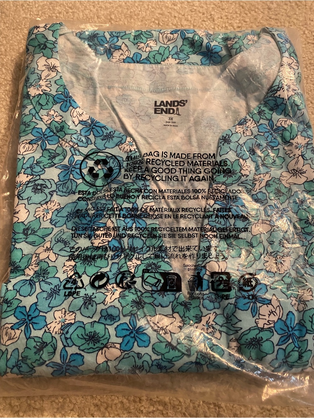 Lands' End Aqua & White Swim Cover-up -Size 3X